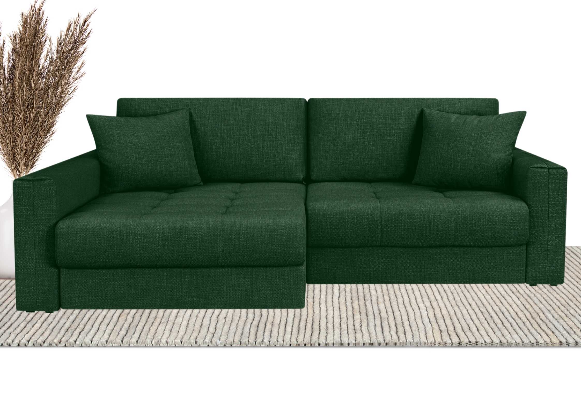 Zielony narożnik modułowy z pikowanym siedziskiem